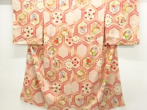 アンティーク　錦紗亀甲に花模様長襦袢